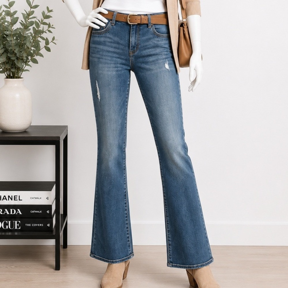 Democracy Womens Jeans Blue Ab Technology Distressed Straight Leg 4